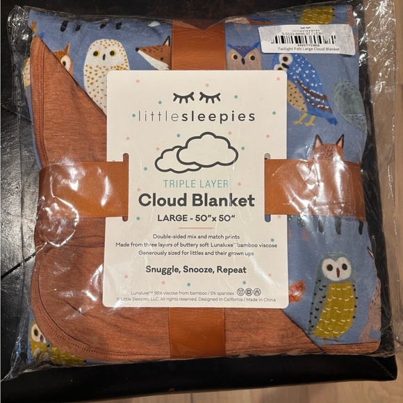 Little Sleepies Blue and Brown Animal Print Blanket - Picture 3 of 3